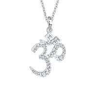 Elli Halskette Silber 925 Om Zeichen Anhänger Kette Damen Kristall Schmuck Geschenke für Frauen Mädchen Mama Freundin, Hindu Goa Silberkette Länge 45 cm