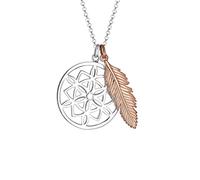 Elli Halskette Silber 925 Rosé 18K Vergoldet Bicolor Ornament Traumfänger Feder Anhänger Kette Damen Schmuck Geschenke für Frauen Mädchen Mama Freundin, Silberkette Länge 45 cm