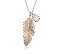 Elli Halskette Silber 925 Rosé 18K Vergoldet Feder Anhänger Kette Damen Rosenquarz Schmuck Geschenke für Frauen Mädchen Mama Freundin, Boho Festival Silberkette Länge 70 cm