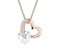 Elli Halskette Silber 925 Rosé 18K Vergoldet Herz Cut-Out Anhänger Damen Kette Kristall, Schmuck Geschenke für Frauen Mädchen Mama Freundin, Silberkette Länge 45cm