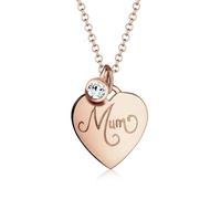 Elli Halskette Silber 925 Rosé 18K Vergoldet Herz Mom Anhänger Gravur Damen Kette Kristall, Schmuck Geschenke für Frauen Mädchen Mama Freundin, Muttertag Silberkette Länge 45cm