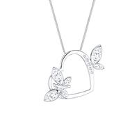 Elli Halskette Silber 925 Schmetterling Herz Anhänger Damen Kette Zirkonia Kristall, Schmuck Geschenke für Frauen Mädchen Mama Freundin, Silberkette Länge 45cm