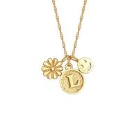 Elli Halskette Silber 925 Vergoldet 24K Blume Smiling Face Buchstaben Anhänger Kette Damen Schmuck Geschenke für Frauen Mädchen Mama Freundin, Festival Silberkette Länge 45 cm