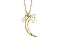Elli Halskette Silber 925 Vergoldet 24K Mond Stern Anhänger Kette Damen Mondstein Schmuck Geschenke für Frauen Mädchen Mama Freundin, Astro Silberkette Länge 60 cm