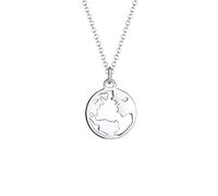 Elli Halskette Silber 925 Weltkugel Anhänger Kette Damen Schmuck Geschenke für Frauen Mädchen Mama Freundin, Talisman Silberkette Länge 45 cm