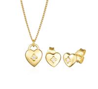 Elli DIAMONDS - Herz Liebe Solitär Diamant (0.015 ct.) 375 Gelbgold Schmuck-Set Damen