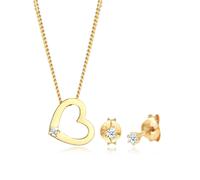 Elli Halsketten - Schmuckset Kette Herz Diamant (0.075 ct.) Stecker - Gr. unisize - in Gold - für Damen
