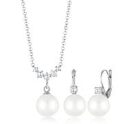 Elli Schmuckset »Klassisch Zirkonia Muschelkernperle 925 Silber«
