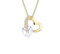 Elli Halskette Silber 925 Vergoldet 24K Herz Cut-Out Anhänger Damen Kette Kristall, Schmuck Geschenke für Frauen Mädchen Mama Freundin, Silberkette Länge 45cm