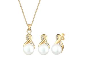 Elli Infinity Perlen Kristalle 925 Silber golfarben Damen