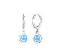 Elli Kids Creolen mit Smile Face Emaille 925 Silber Hellblau Damen