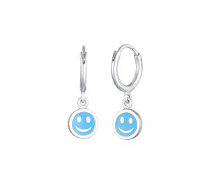 Elli Kids Creolen mit Smile Face Emaille 925 Silber Hellblau Damen