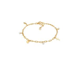 Elli Kreuz Feder Herz Süßwasserperle Charm 925 Silber goldfarben Damen
