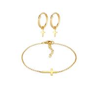 Elli Kreuz Symbol Armband Ohrstecker Set 925 Silber golfarben Damen