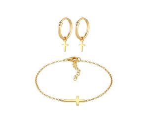 Elli Kreuz Symbol Armband Ohrstecker Set 925 Silber golfarben Damen