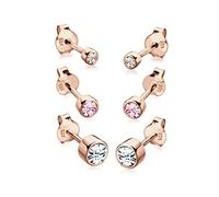 Elli, Ohrringe 3er Set Basic Kristalle 925 Silber in roségold, Schmuck für Damen Gr. OneSize