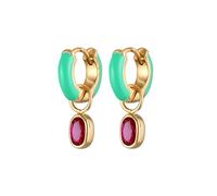 Elli Ohrringe Damen Creolen Solitär Einhänger mit Emaille und Rubin in 925 Sterling Silber vergoldet