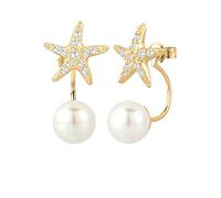 Elli Ohrringe Damen Front-Back Seestern Perle mit Zirkonia Kristalle | 925 Sterling Silber vergoldet