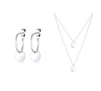 Elli Ohrringe Damen Ohrhänger Geo Plättchen Creole in 925 Sterling Silber Vergoldet & Halskette Damen Plättchen Anhänger 2-lagig in 925 Sterling Silber