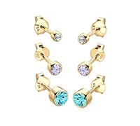Elli Ohrringe Damen Ohrstecker Basic 3er Set mit Kristallen in 925 Sterling Silber Vergoldet