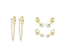 Elli Ohrringe Damen Ohrstecker Kette Trend Geo mit Kristall in 925 Sterling Silber & Ohrringe Damen Ohrstecker 2er Set Basic mit Kristall in 925 Sterling Silber