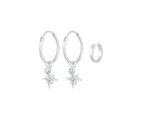 Elli Creolen-Set »Ohrringe Creolen Stern Astro Earcuff, 0301980820« (Set, 7-tlg), mit Swarovski® Kristallen und abnehmbaren Einhängern, silber