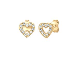 Elli Ohrstecker Herz Weiß 925 Sterling Silber, mit Kristallen von Swarovski® goldfarben Damen