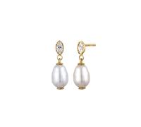 Elli Ohrstecker Synthetische Perle Weiß 925 Sterling Silber, mit Kristallen von Swarovski® goldfarben Damen