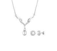 Elli Schmuckset mit Swarovski Kristalle und Süßwasserzuchtperle Einheitsgröße silberfarben Damen Silberketten Halsketten Schmuck Einheitsgröße silberfarben