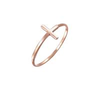 Elli Premium Damen Echtschmuck Ring Bandring Kreuz Symbol Modern Croix in 750 Roségold