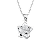 Elli Premium Damen-Kette mit Anhänger Blume Frangipani Blüte 925 Silber Diamant (0.03 ct) weiß Brillantschliff 45 cm