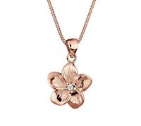 Elli Premium Damen-Kette mit Anhänger Blume Frangipani Blüte 925 Silber Diamant (0.03 ct) weiß Brillantschliff 45 cm