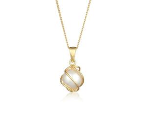 Elli PREMIUM Halskette Damen mit Anhänger Spirale Synthetische Perle in 375 Gelbgold 45 cm lang