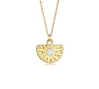 Elli PREMIUM Halskette Silber 925 Vergoldet 24K Vintage Sonne Ornament Anhänger Kette Damen Mondstein Schmuck Geschenke für Frauen Mädchen Mama Freundin, Silberkette Länge 45 cm