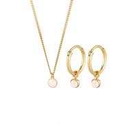 Elli PREMIUM Kette Creolen Rosa Quarz Stein 925 Silber golfarben Damen