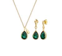 Elli PREMIUM Kette Ohrringe Drop Quarz Grün 925 Silber vergoldet golfarben Damen