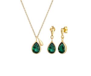 Elli PREMIUM Kette Ohrringe Drop Quarz Grün 925 Silber vergoldet golfarben Damen