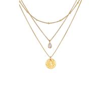 Elli PREMIUM Layer Mondstein Plättchen Kugelkette 925 Silber goldfarben Damen