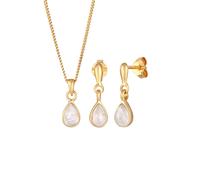 Elli PREMIUM Mondstein Kette Ohrstecker 925 Silber vergoldet golfarben Damen