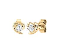 Elli PREMIUM Ohrringe Damen Herz Liebe Freundschaft mit Zirkonia Kristalle in 585 Gelbgold