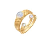 Elli PREMIUM, Ring Siegelring Offen Mondstein Klassik 2er Set in gold, Schmuck für Damen Gr. 56 mm