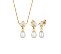 Elli PREMIUM Süßwasserperlen Zirkonia Set 925 Silber vergoldet golfarben Damen