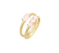 Solitärring ELLI "Quarz Rosa Stapelringe 2er Set 925 Silber" Fingerringe Gr. 58 mm, mit Steinen, Silber 925 (Sterlingsilber), goldfarben (gold, rosa) Damen Solitär Ringe (63079635-58)