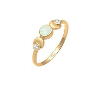 Elli, Ring Vintage Design Halbmond Opal Zirkonia 925er Silber in gold, Schmuck für Damen Gr. 56 mm