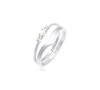 Elli Ring Damen Set Marquise V-Form Basic mit Synthetischem Opal und Zirkonia Kristallen in 925 Sterling Silber