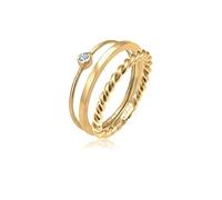 Elli Ring Damen Set Solitär Basic Gedreht mit Kristall in 925 Sterling Silber Vergoldet