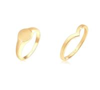 Elli Ring Damen Siegelring Royal Matt Geo Basic Trend in 925 Sterling Silber & Ring Damen V-Form Stacking Trend in 925 Sterling Silber Vergoldet