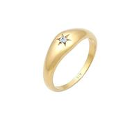 Elli, Ring Siegelring Stern Kristalle 925er Silber in gold, Schmuck für Damen Gr. 58 mm