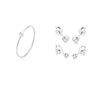 Elli Ring Damen Solitär mit Kristall in 925 Sterling Silber & Ohrringe Damen Ohrstecker 2er Set Basic mit Kristall in 925 Sterling Silber