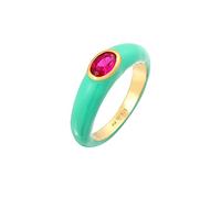 Elli Ring Damen Solitär Oval mit Emaille Grün und Zirkonia Kristall Pink
